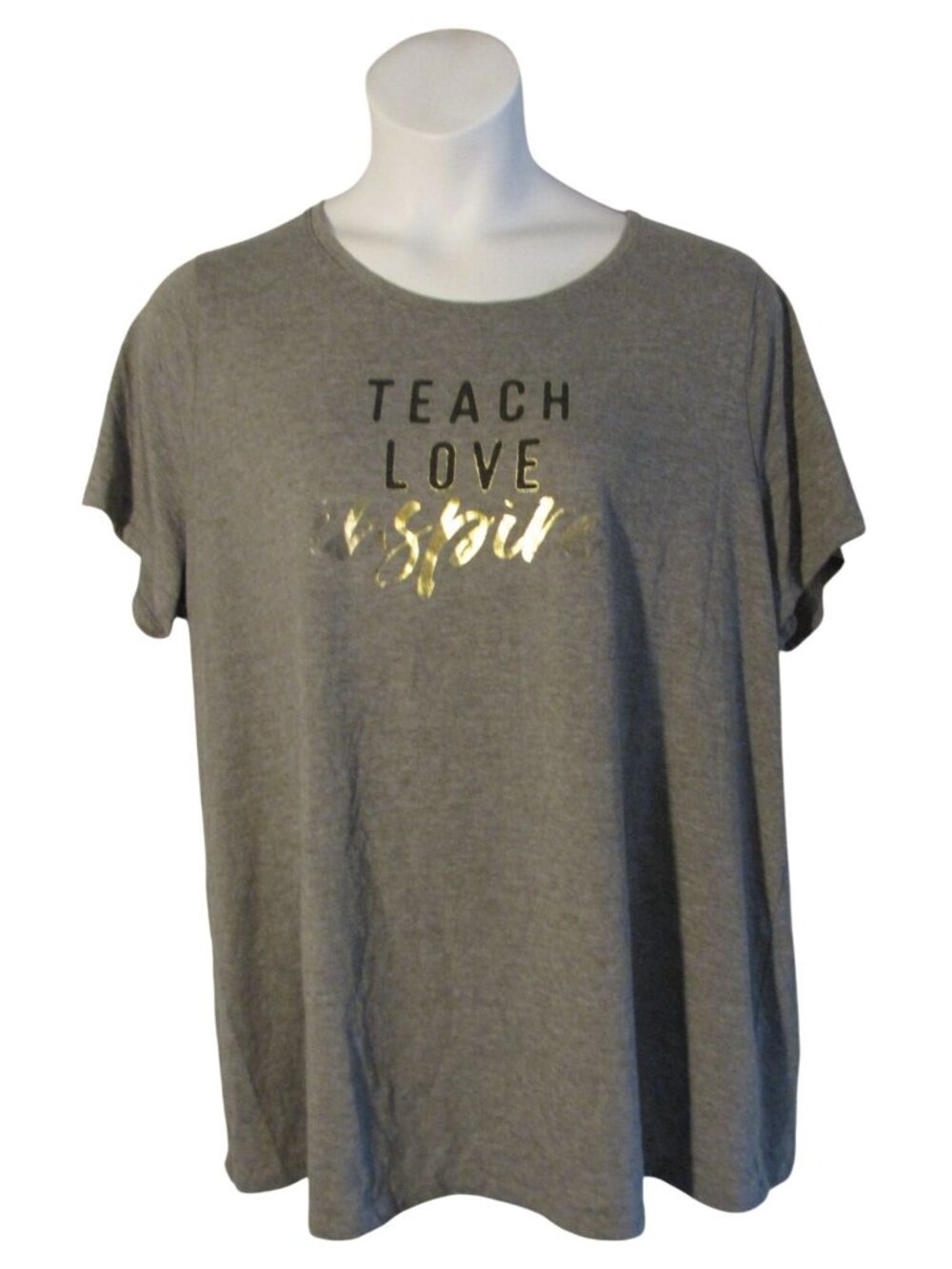 Lane Bryant 22/24 3X Teach Love Inspire Gray Gold Knit Shirt Top Tee
